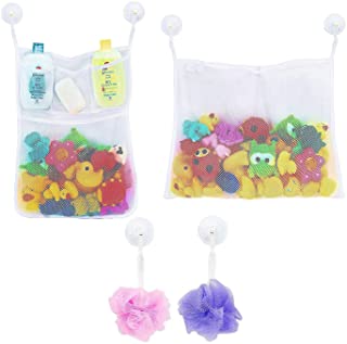 Organizador De Juguetes De Baño Con 2 Ganchos - Bolsa De Malla Transpirable 24.5x23x27 Cm, Ahorra Espacio